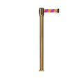 Montour Line Retractable Belt Fixed Stanchion, 2ft Sat.Brass Post  7.5ft Mag/Ye MX530F-SB-MYD-75